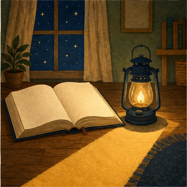Open Bible and lantern, representing Scripture as light.
